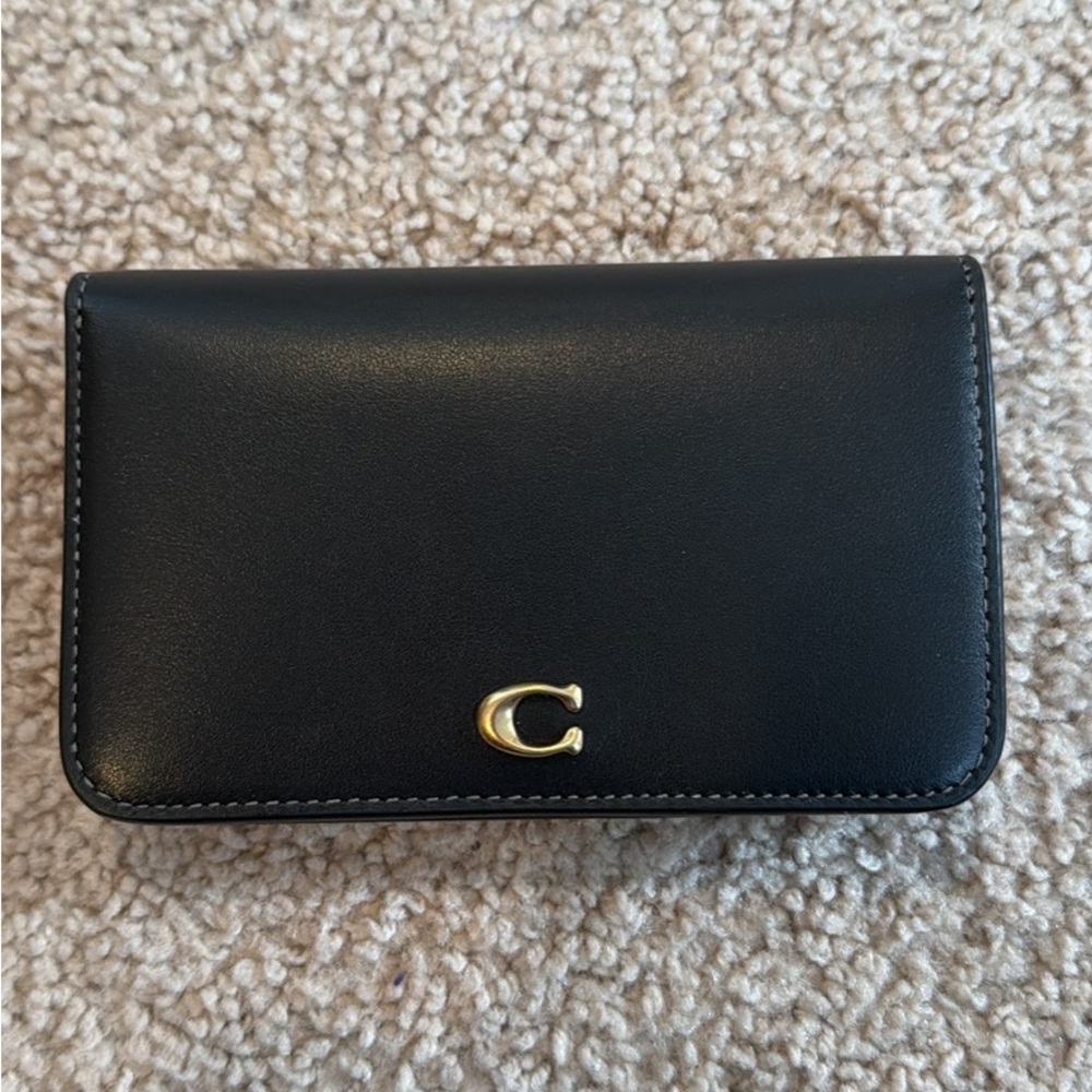 Black Leather Card Holder with Gold Logo